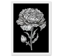 Artery8 Carnation Flower Black and White Linocut Print Artwork Framed A3 Wall Art Print