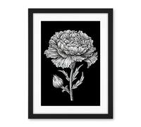 Artery8 Carnation Flower Black and White Linocut Print Artwork Framed Wall Art Print 18X24 Inch