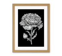 Artery8 Carnation Flower Black and White Linocut Print Artwork Framed Wall Art Print 18X24 Inch
