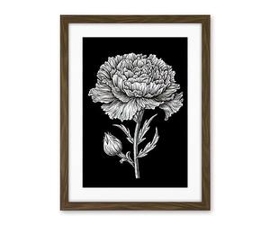 Artery8 Carnation Flower Black and White Linocut Print Artwork Framed Wall Art Print 18X24 Inch