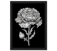 Artery8 Carnation Flower Black and White Linocut Print Artwork Framed Wall Art Print A4