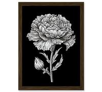 Artery8 Carnation Flower Black and White Linocut Print Artwork Framed Wall Art Print A4