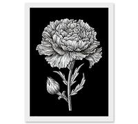 Artery8 Carnation Flower Black and White Linocut Print Artwork Framed Wall Art Print A4