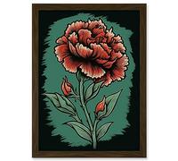 Artery8 Carnation Flower Old School Tattoo Ink Body Art Rockabilly Americana 50s Artwork Framed Wall Art Print A4
