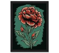 Artery8 Carnation Flower Old School Tattoo Ink Body Art Rockabilly Americana 50s Artwork Framed Wall Art Print A4