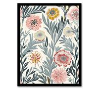 Artery8 Carnation Flowers Artwork Bright Garden Floral Framed Art Print in Blue | Size: W12" x H16" Artery8 Blue W12" x H16"