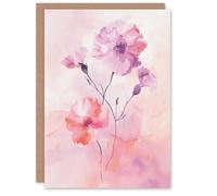 Artery8 Greeting Card Carnation Flowers Watercolour Pink Pastel Modern For Her Woman Birthday Card