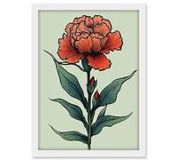 Artery8 Carnation Old School Flower Tattoo Ink Body Art Rockabilly Americana 50s Artwork Framed A3 Wall Art Print