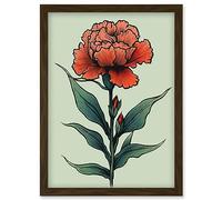 Artery8 Carnation Old School Flower Tattoo Ink Body Art Rockabilly Americana 50s Artwork Framed Wall Art Print A4