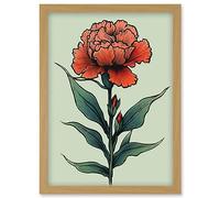 Artery8 Carnation Old School Flower Tattoo Ink Body Art Rockabilly Americana 50s Artwork Framed Wall Art Print A4