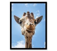 Artery8 Carol M Highsmith Giraffe Head Up Close Look Framed Art Picture Print in Blue | Size: A4 Artery8 Blue A4