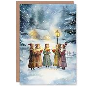 Artery8 Carol Singers Winter Snowy Countryside Blank For Him Or Her Art Xmas Festive Christmas Card