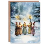 Artery8 Carol Singers Winter Snowy Countryside Blank For Him Or Her Art Xmas Festive Christmas Card