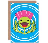 Wee Blue Coo PAINTING HAPPY THISTLE SCOTLAND ART GREETINGS GREETING CARD GIFT