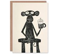 Artery8 Cartoon Monkey Chimp Drinking Iced Coffee Blank For Him Or Her Art Birthday Card
