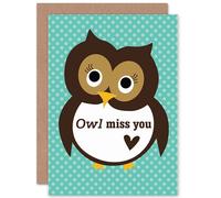 Artery8 Cartoon Owl Miss You Cute Fun Greetings Card in Blue Artery8 Blue