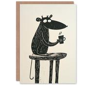Artery8 Cartoon Rat Mouse Drinking Coffee Black Blank For Him Or Her Art Birthday Card