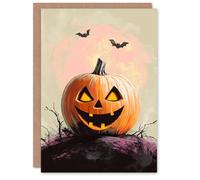 Artery8 Carved Pumpkin Jack o Lantern Bats Fun Scary Haunted Halloween Card in Orange Artery8 Orange