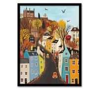 Artery8 Castle Hill Road Drive Autumn Tree Cityscape For Living Room Artwork Framed Wall Art Print 18X24 Inch