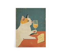 Artery8 Cat Drinking Wine With Cheese Canvas Wall Art Print in Orange | Size: W18" x H24" Artery8 Orange W18" x H24"