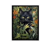 Artery8 Cat & Flowers Art Nouveau Framed Canvas Wall Art Print in Green | Size: W18" x H24" Artery8 Green W18" x H24"
