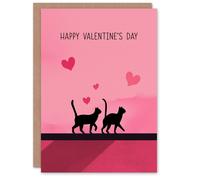Artery8 Cat Lover Animal Silhouettes on Wall Pink Modern Valentine's Day Card