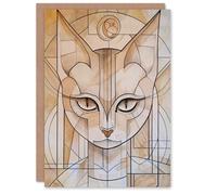 Artery8 Cat Lover Art Deco Feline Design Portrait Greeting Birthday Card Him Her All Blank