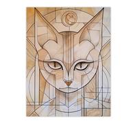 Artery8 Cat Lover Art Deco Feline Design Portrait Living Room Extra Large XL Wall Art Poster Print