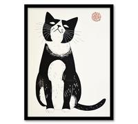 Artery8 Cat Lover Black White Pet Japanese Woodblock Living Room Art Print Framed Poster Wall Decor 12x16 inch