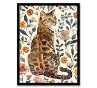 Artery8 Cat Lover Curious Bengal in Autumn Wildflowers Framed Wall Art | Size: W12" x H16" Artery8 Multicolor W12" x H16"