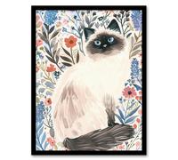 Artery8 Cat Lover Cute Birman in Lavender Flowers Framed Wall Art | Size: W12" x H16" Artery8 Multicolor W12" x H16"