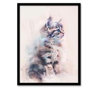 Artery8 Cat Lover Cute Fluffy Ragdoll Kitten Watercolour Framed Art Print in Grey | Size: W12" x H16" Artery8 Grey W12" x H16"