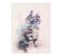 Artery8 Cat Lover Cute Fluffy Ragdoll Kitten Watercolour Wall Art Print in Grey | Size: W12" x H16" Artery8 Grey W12" x H16"