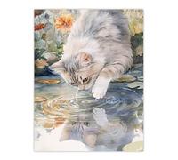 Artery8 Cat Lover Cute Kitten Pond Lake Watercolour Bathroom Toilet Large Wall Art Poster Print Thick Paper 18X24 Inch