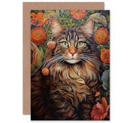 Artery8 Cat Lover Floral Spring Garden Flower Blooms for Wife Her Mum Sister Daughter Mom Gran Nan Mothers Day Birthday Thank You Blank Art Greeting Card