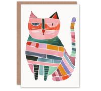Artery8 Cat Lover Fun Geometric Pastel Colour Animal Blank For Him Or Her Art Birthday Card