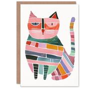 Artery8 Cat Lover Fun Geometric Pastel Colour Animal Blank For Him Or Her Art Birthday Card