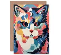 Artery8 Cat Lover Graphic 1960s Abstract Pastel Boho Retro for Wife Her Mum Sister Daughter Mom Gran Nan Birthday Thank You Congrats Blank Art Greeting Card