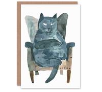 Artery8 Cat Lover Grumpy Pet Waiting On Armchair Blank For Him Or Her Art Birthday Card