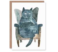 Artery8 Cat Lover Grumpy Pet Waiting On Armchair Blank For Him Or Her Art Birthday Card