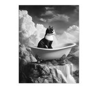 Artery8 Cat Lover Kitten Bathtub Waterfall Cliff Surreal Bathroom Toilet Extra Large XL Wall Art Poster Print