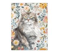 Cat Lover Maine Coon Boho Floral Pet Portrait Wall Art Print Artery8 Multi W24 inch x H32 inch