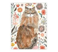 Cat Lover Maine Coon Folk Art Floral Watercolour Wall Art Print Artery8 Multi W24 inch x H32 inch