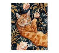 Artery8 Cat Lover Moggie Pet in Rose Garden Watercolour Living Room Extra Large XL Wall Art Poster Print