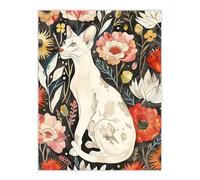 Artery8 Cat Lover Oriental Shorthair Floral Pet Portrait Living Room Extra Large XL Wall Art Poster Print