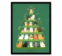 Artery8 Cat Lover Pet Breed Pyramid Cute Cartoon Style Framed Art Print in Green | Size: A4 Artery8 Green A4