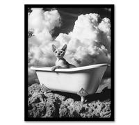 Artery8 Cat Lover Sphinx in Bathtub Black White Surreal Bathroom Toilet Artwork Framed Wall Art Print 18X24 Inch