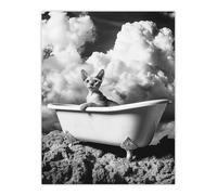 Artery8 Cat Lover Sphinx in Bathtub Black White Surreal Bathroom Toilet Large Wall Art Poster Print Thick Paper 18X24 Inch