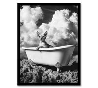 Artery8 Cat Lover Sphinx in Bathtub Black White Surreal Framed Art Print in Grey | Size: A4 Artery8 Grey A4