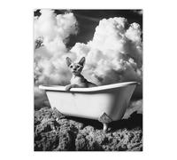 Artery8 Cat Lover Sphinx in Bathtub Black White Surreal Wall Art Print in Grey | Size: W12" x H16" Artery8 Grey W12" x H16"